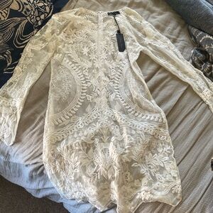 Honey punch cream sheer lace dress size large